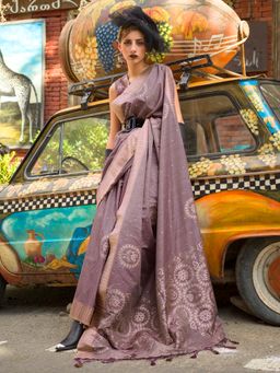 Akhilam - Women's Silk Blend Mauve Woven Designer Saree with Unstitched Blouse