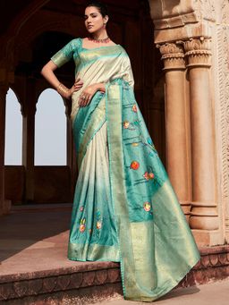 Akhilam - Women's Silk Blend Blue Woven Designer Saree with Unstitched Blouse