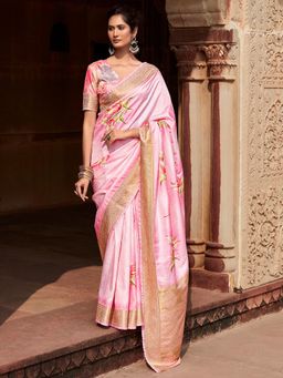 Akhilam - Women's Silk Blend Pink Woven Designer Saree with Unstitched Blouse