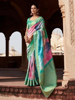 Akhilam - Women's Silk Blend Pink Woven Designer Saree with Unstitched Blouse