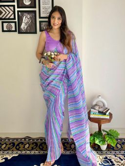 Akhilam - Women's Georgette Lavender Embellished Designer Saree with Unstitched Blouse