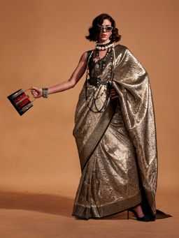 Akhilam - Women's Kanjeevaram Silk Olive Woven Designer Saree with Unstitched Blouse