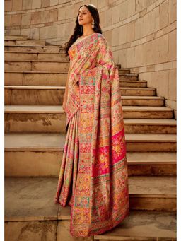 Akhilam - Women's Cotton Silk Beige Woven Designer Saree with Unstitched Blouse