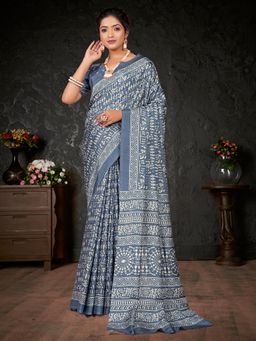 Akhilam - Women's Dola Silk Grey Printed Designer Saree with Unstitched Blouse