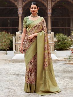 Akhilam - Women's Satin Silk Burgundy Woven Designer Saree with Unstitched Blouse