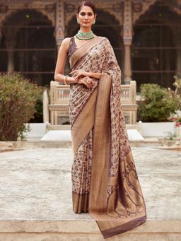 Akhilam - Women's Satin Silk Mauve Woven Designer Saree with Unstitched Blouse
