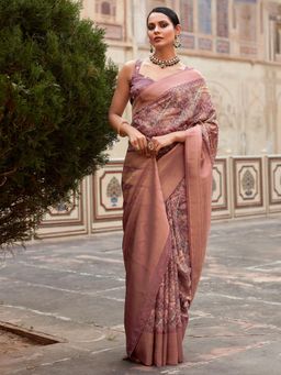 Akhilam - Women's Satin Silk Mauve Woven Designer Saree with Unstitched Blouse