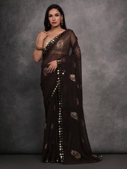 Akhilam - Women's Georgette Black Embellished Designer Saree with Unstitched Blouse