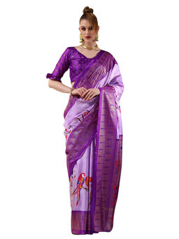 Sareemall - Women's Dola Silk Lavender Printed Designer Saree with Unstitched Blouse