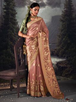 Akhilam - Women's Tissue Mauve Woven Designer Saree with Unstitched Blouse