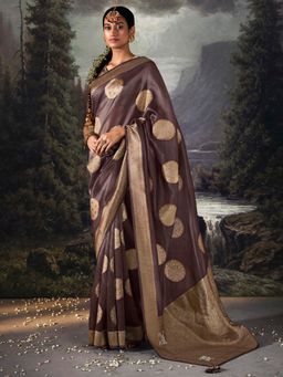 Akhilam - Women's Tissue Wine Woven Designer Saree with Unstitched Blouse