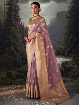 Akhilam - Women's Tissue Mauve Woven Designer Saree with Unstitched Blouse