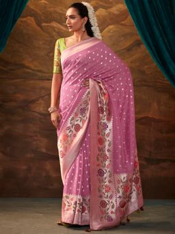 Akhilam - Women's Tussar Silk Mauve Woven Designer Saree with Unstitched Blouse