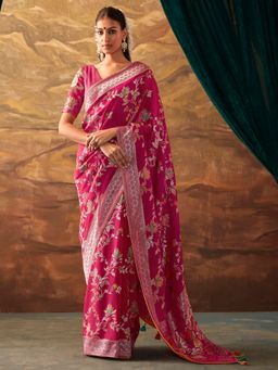 Akhilam - Women's Tussar Silk Pink Woven Designer Saree with Unstitched Blouse