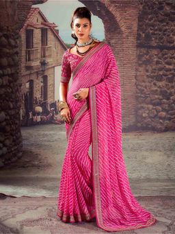 Akhilam - Women's Georgette Pink Embellished Designer Saree with Unstitched Blouse