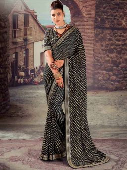 Akhilam - Women's Georgette Black Embellished Designer Saree with Unstitched Blouse
