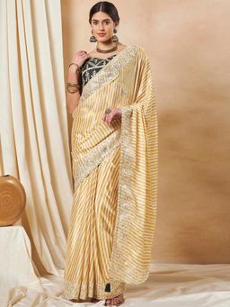 Sareemall - Women's Chiffon Yellow Printed Designer Saree with Unstitched Blouse