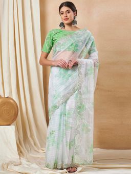 Sareemall - Women's Organza Light Green Embellished Designer Saree with Unstitched Blouse