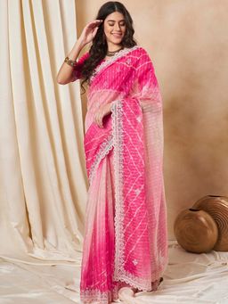 Sareemall - Women's Net Pink Embellished Designer Saree with Unstitched Blouse