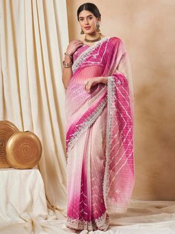 Sareemall - Women's Net Pink Embellished Designer Saree with Unstitched Blouse