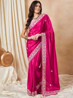 Sareemall - Women's Chiffon Pink Embellished Designer Saree with Unstitched Blouse