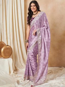 Sareemall - Women's Chiffon Mauve Printed Designer Saree with Unstitched Blouse