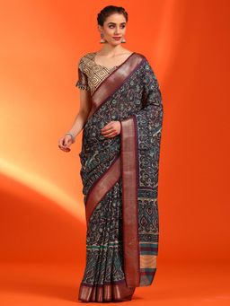 Sareemall - Women's Dola Silk Purple Floral Designer Saree with Unstitched Blouse