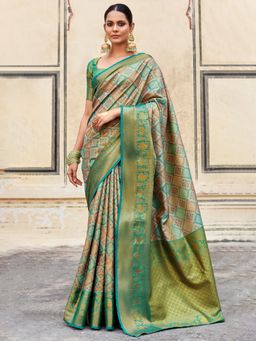 Akhilam - Women's Kanjeevaram Silk Blue Woven Designer Saree with Unstitched Blouse