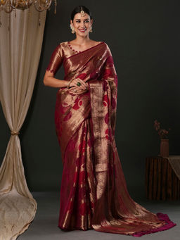 Akhilam - Women's Georgette Purple Woven Designer Saree with Unstitched Blouse