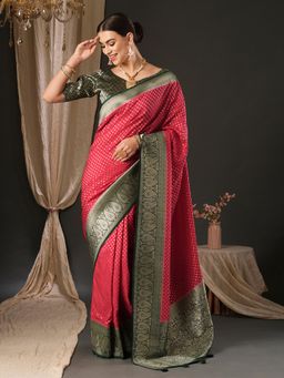 Akhilam - Women's Georgette Pink Woven Designer Saree with Unstitched Blouse
