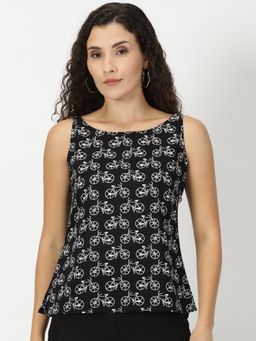 Saffron Threads - Black Bicycle Print Cotton Top
