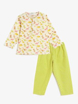 Campana - Kids Appu Cotton Top with Pyjama Print - Off White (Set of 2)