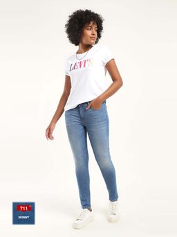 Levi's - Womens Mid Rise 711 Skinny Fit Blue Jeans