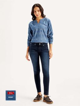 Levi's - Womens Mid Rise 711 Skinny Fit Dark-Blue Jeans