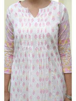 Pink Cactii - White and Pink Printed Kurta Set (Set of 3)