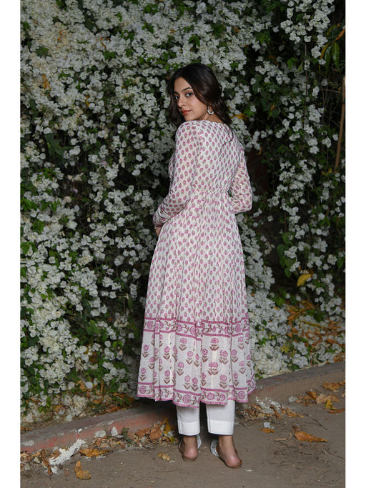 Pink Cactii White and Pink Printed Kurta Set (Set of 3)