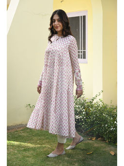 Pink Cactii - White Printed Kurta and Trousers Set (Set of 2)