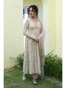 Pink Cactii - Peach and Green Printed Kurta Set (Set of 3)