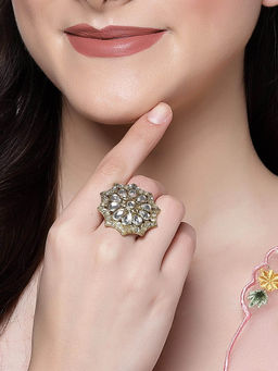 Karatcart - Gold Plated Floral Kundan Cocktail Ring for Women