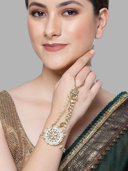 Karatcart - Gold Plated Floral Design Kundan Hathphool for Women