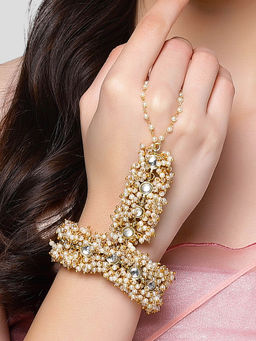 Karatcart - Gold Plated Pearl and Kundan Hathphool for Women