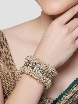 Karatcart - Gold-Plated Pearl Beaded Kundan Bracelet for Women