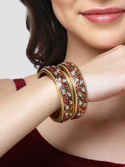 Karatcart - Antique Red Meena Gold Plated Kadas for Women (Set of 2)