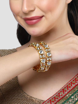 Karatcart - Gold Plated Round Polki Kundan Kadas for Women (Set of 2)