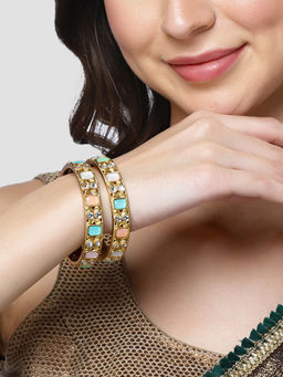 Karatcart - Gold Plated Multicolor Kundan Stone Kadas for Women (Set of 2)