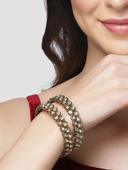 Karatcart - Antique Gold Plated Golden Kundan Studded Kadas for Women