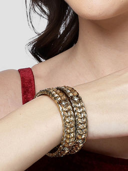 Karatcart - Golden Kundan Studded Antique Gold Plated Kadas for Women (Set of 2)