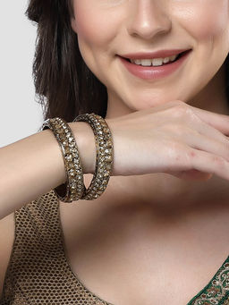 Karatcart - Golden Kundan Studded Antique Gold Plated Kadas for Women (Set of 2)