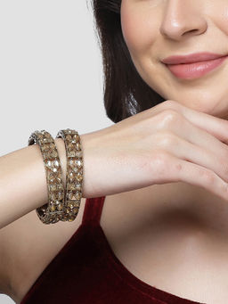 Karatcart - Antique Gold Plated Kundan Studded Kadas for Women (Set of 2)