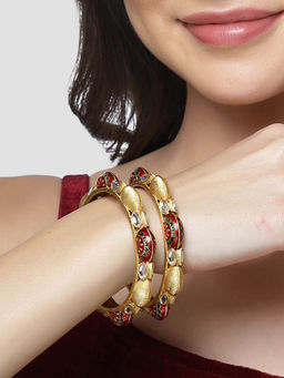 Karatcart - Gold Plated Red Meena Kadas for Women (Set of 2)